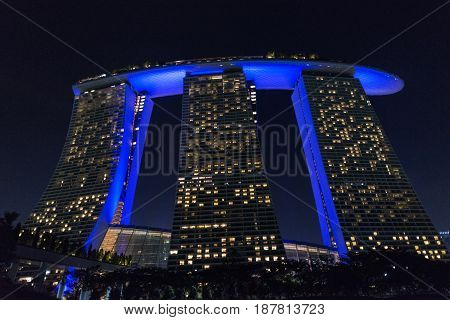Night shoot of Marina by the Bay Hotel in Singapore, Asia. The picture was taken in MARCH of 2017.