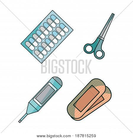 set medical tratment with first aid tools, vector illustration
