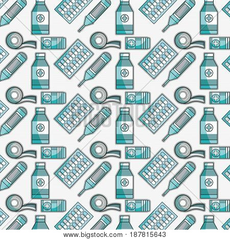 medical tratment with first aid tools background, vector illustration