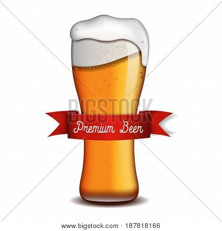 Premium Beer. realistic glass. drink. vector illustration