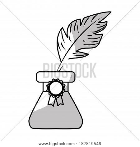 line cute inkpot with feather to writing manuscript, vector illustration