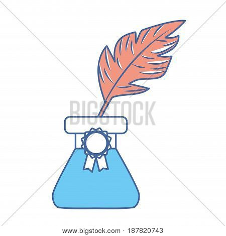 cute inkpot with feather to writing manuscript, vector illustration