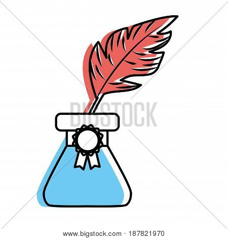 cute inkpot with feather to writing manuscript, vector illustration