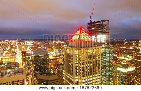 The city lights of Philadelphia - aerial view at night  -  2017