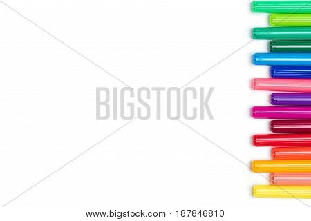 Close-up View Of Set Of Colorful Felt Tip Pens Isolated On White