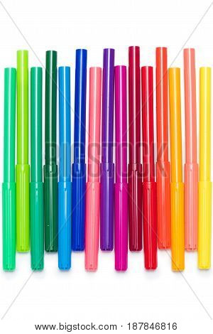 Close-up View Of Set Of Colorful Felt Tip Pens Isolated On White