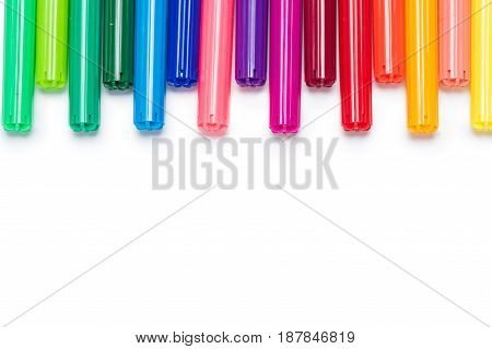 Close-up View Of Set Of Colorful Felt Tip Pens Isolated On White