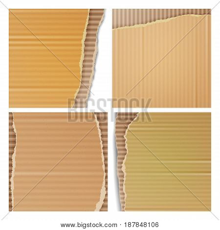 Corrugated Cardboard Vector Background. Realistic Ripped Carton Wallpaper With Torn Edges.