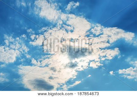White clouds in blue sky on sunny day beautiful skyscape