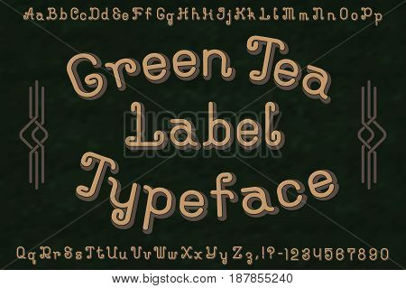 Green Tea Label Typeface font. Isolated english alphabet.