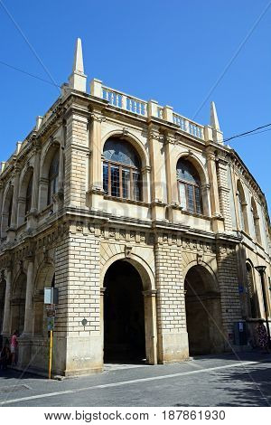 HERAKLION, CRETE - SEPTEMBER 19, 2016 - View of the Town Hall also known as the Venetian Loggia in the city centre Heraklion Crete Greece Europe, September 19, 2016.