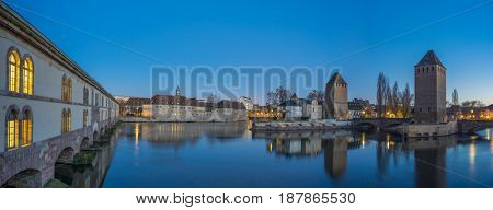 Strasbourg, medieval bridge Ponts Couverts is located in the historic district 