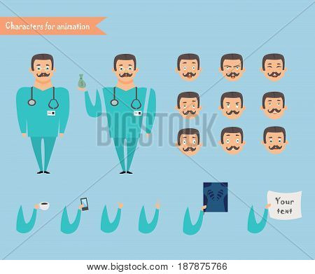 Smart doctor presenting in various action. character design. doctor and healthcare concept - vector illustration - stock vector