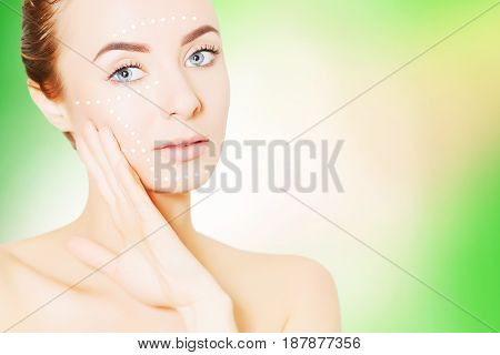 renovating skin concpet. woman face portrait with lifting marks