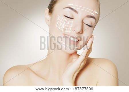 beauty woman face with surgery marks for graphic design