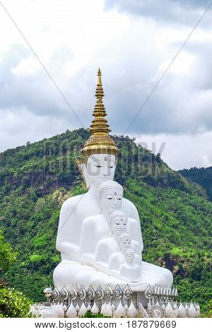 Wat Phra That Pha Son Kaew temple, five white buddha most famous tourist area at Phetchabun Thailand