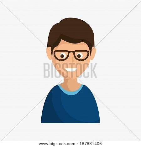 Smiling brunette man with glasses over white background. Vector illustration.