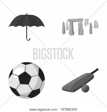 Umbrella, stone, ball, cricket .England country set collection icons in monochrome style vector symbol stock illustration .