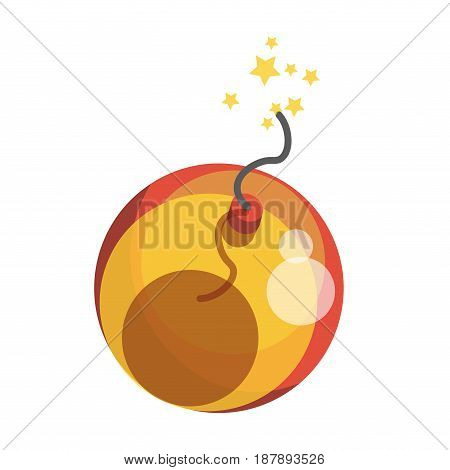Vector illustration of sphere-shaped bomb with wick burning with stra sparkles.