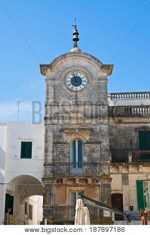 Detail of the Clocktower of Cisternino. Puglia. Italy.