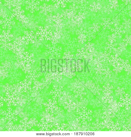 Showflakes Seamless Pattern on Green Background. Winter Christmas Natural  Texture