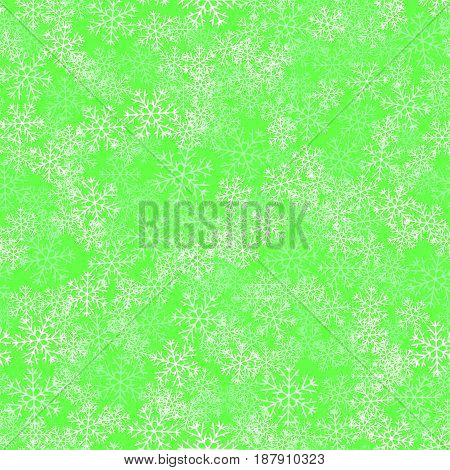 Showflakes Seamless Pattern on Green Background. Winter Christmas Natural Texture