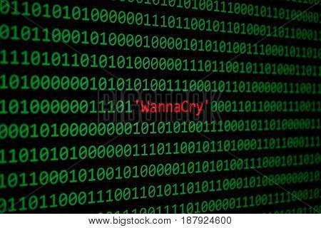 The Wannacry And Binary Code Concept Security And Malware Attack