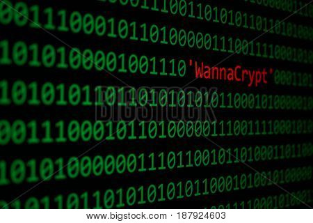 The Wannacrypt And Binary Code Concept Security And Malware Attack.