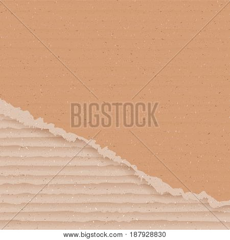 Corrugated cardboard background. Ripped carton wallpaper. Graphic design element for poster, flyer, advertisement, web site. Logistics service, warehouse, transportation concept. Vector illustration