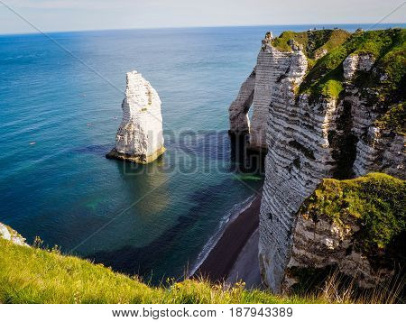 beautiful normandy - cliffs and beach étretat - france - may 2017