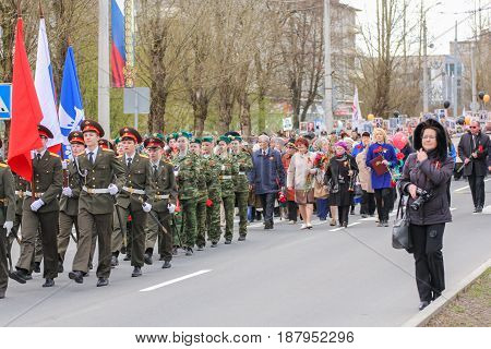 Kirishi, Russia - 9 May, Immortal regiment in the city, 9 May, 2017.
Preparation and conduct of the action Immortal regiment in small cities of Russia.
