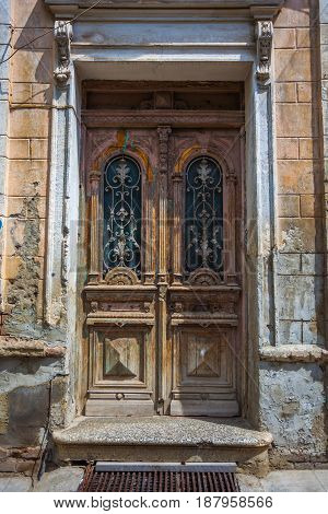 Old door in Old town of Tbilisi capital city of Republic of Georgia Caucasus.