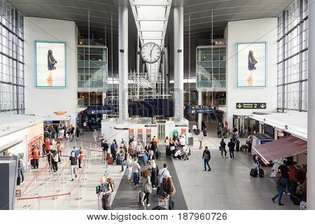 Travelers in Copenhagen airport terminal Copenhagen - May 17 2017