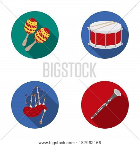 Maracas, drum, Scottish bagpipes, clarinet. Musical instruments set collection icons in flat style vector symbol stock illustration .