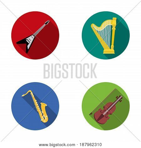 Electric guitar, loudspeaker, harp, saxophone, violin.Music instruments set collection icons in flat style vector symbol stock illustration .