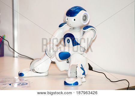 Moscow, Russia - November, 2016: Programmable humanoid robot NAO on Robotics Expo in Moscow, Russia