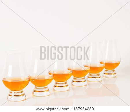 Set Of Single Malt Tasting Glasses, Single Malt Whisky In A Glasses, White Background