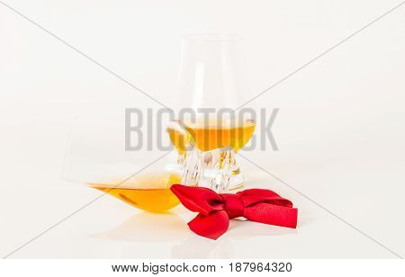 Set Of Single Malt Tasting Glasses, Single Malt Whisky In A Glasses, White Background