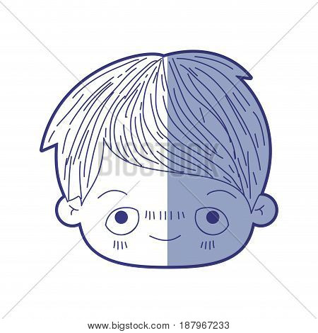 blue shading silhouette of kawaii head of little boy with embarrassed facial expression vector illustration