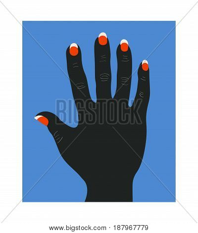 Black hand on a blue background icon isolated on white