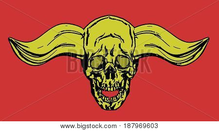 Skull of a human with horns. Vector illustration. The horror picture to Halloween.