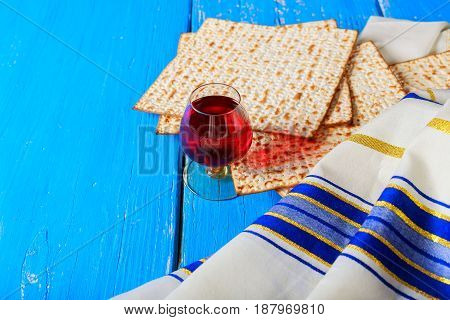 Pesach Still-life With Wine And Matzoh Jewish Passover Bread