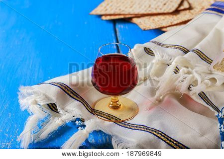 Pesach Still-life With Wine And Matzoh Jewish Passover Bread