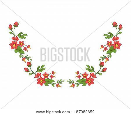 Embroidery for the collar line. Floral ornament in vintage style on a white background. Stock vector illustration.