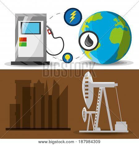 flat landscape releated gasoline and fossil energy, vector illustration