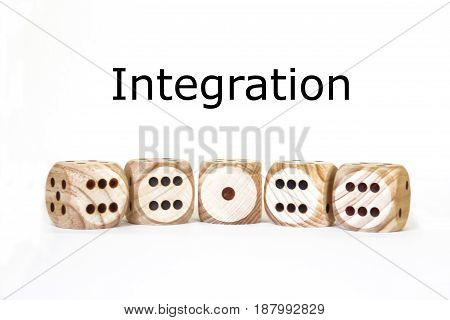 integration symbolic display with different dices, isolated