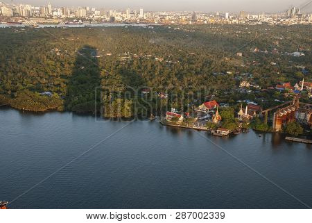 The View Of The Chao Phraya River That Sees The Green Area Next To The River, Which Is Called Bang K