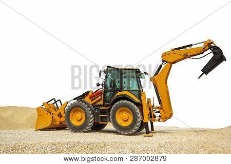 Backhoe Loader Or Bulldozer - Excavator With Clipping Path Isolated On White Background