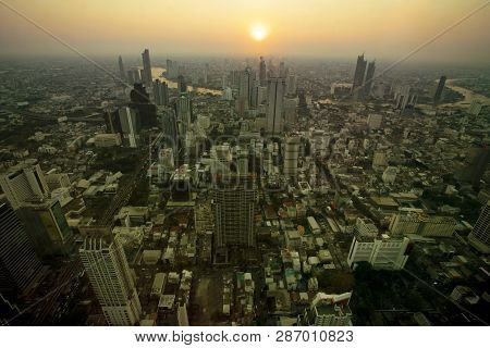 Bangkok Thailand - February28,2019 : Bangkok Skyscraper From Mahanakorn Skywalk Building Highest Bui
