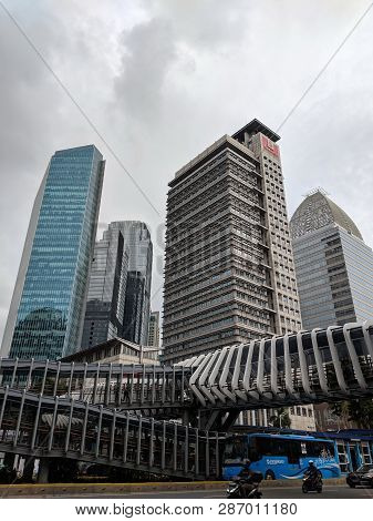 Jakarta, Indonesia - February 1, 2019: Futuristic Design Of Gelora Bung Karno Gbk Pedestrian Bridge 